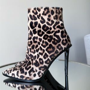 Steve Madden Leopard Print Pointed Toe Stiletto Ankle Boots - Black & Brown